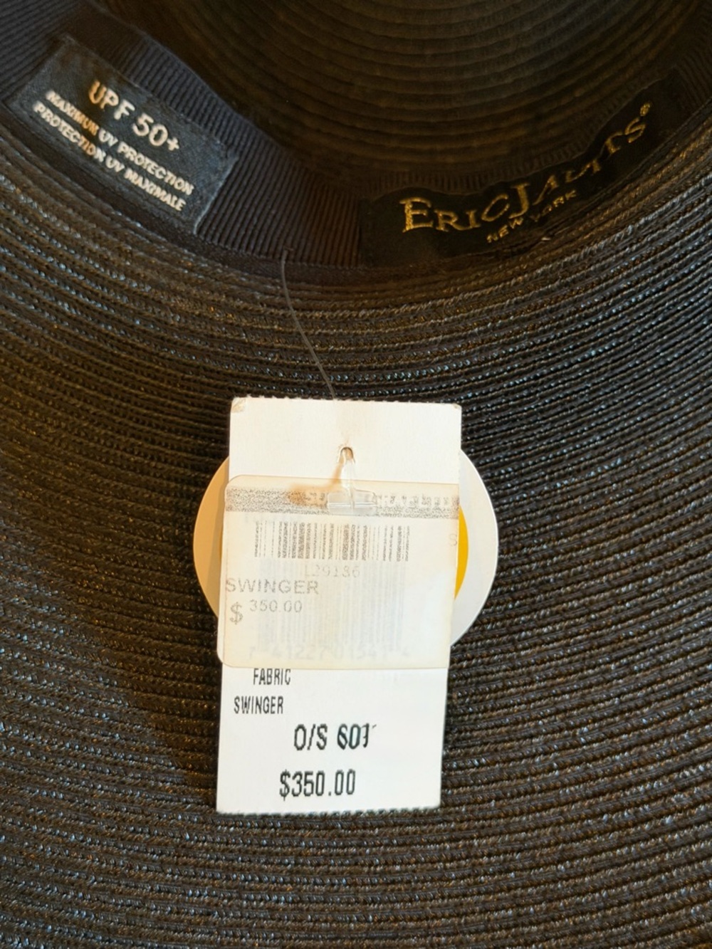 NWOT - 
ERIC JARVIS Black Wide-Brim Straw Hat
5 1/2” - packable! THE SWINGER - Picture 4 of 4